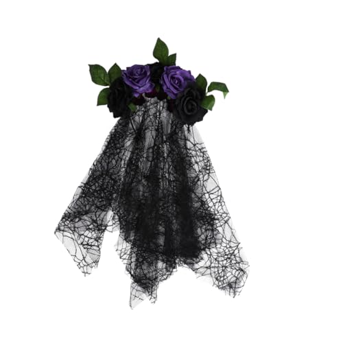 EPIGEIST Halloween Cosplay Schädel Haarreif mit Langem Schleier Schwarzer Blumenschmuck für Party Festival und Foto Requisiten Leichtes und Modisches Halloween Accessoire von EPIGEIST