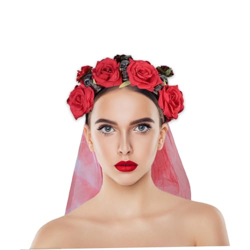 EPIGEIST Halloween Haarreif mit Roter Rosenblumen Schädel Design Komfortables Haarschmuck Accessoire für Damen und Mädchen für Halloween Kostümparty Festival und Fotoshooting von EPIGEIST