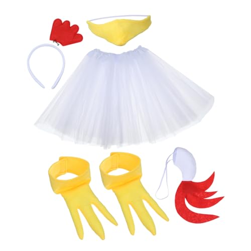 EPIGEIST Hühnerkostüm Damen Teiliges Set mit Weißem Feder Stirnband Krallen und Tüllrock Atmungsaktiv Bequem für Festival Party Cosplay und Ostern von EPIGEIST