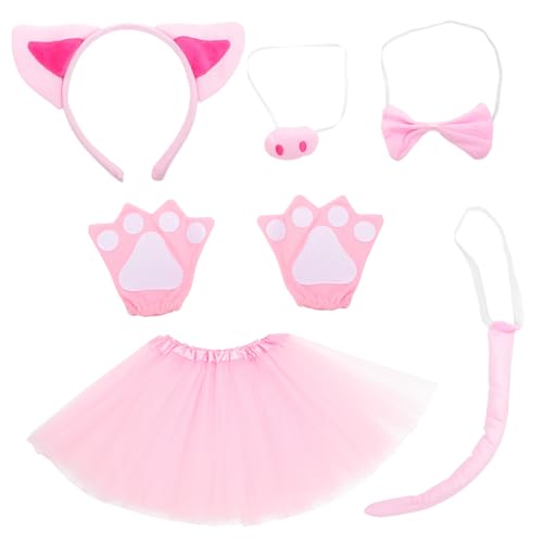 EPIGEIST Niedliches Cartoon Schwein Kostüm Set mit Rosa Ohren Stirnband Schleife und Tüllrock und Bequem für Party Cosplay Bühnenauftritt EPIGEIST Niedliches Cartoon Schwein Kostüm Set mit Rosa Ohren Stirnband Schleife und Tüllrock und Bequem für Party Cosplay Bühnenauftritt von EPIGEIST