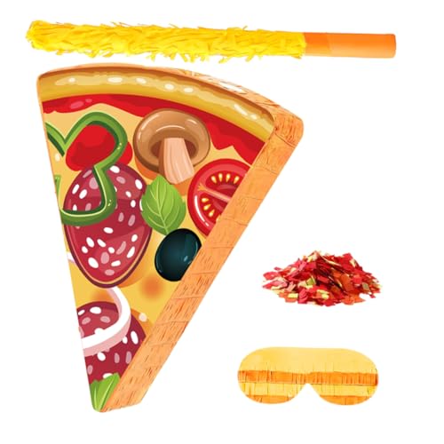 EPIGEIST Pizza Party Pinata mit Augenbinde und Konfetti Pizzastück Design Vielseitig für Kindergeburtstag Cinco De Mayo Feier und Interaktive Partyspiele Karton mit Krepppapier von EPIGEIST