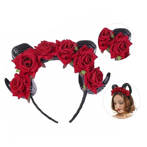 EPIGEIST Rotes Horn Stirnband mit Samtiger Rosenblüte Halloween Kopfschmuck Cosplay Party Haarreif für Frauen Mädchen EPIGEIST Rotes Horn Stirnband mit Samtiger Rosenblüte Halloween Kopfschmuck Cosplay Party Haarreif für Frauen Mädchen von EPIGEIST