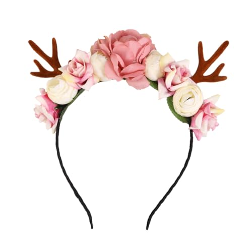 EPIGEIST Weihnachtliches Haarband mit Elastischem Rentier Geweih und Blumen für Mädchen für Fasching Karneval Schulaufführungen und Festliche Kostüme von EPIGEIST