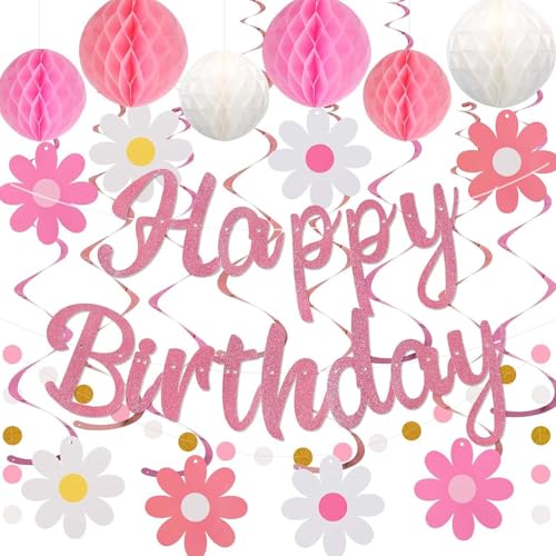 EPODA Rosa Happy Birthday Deko Set - Mit Wabenball & Gänseblümchen-Girlande - Kreispunkt-Dekoration für Frauen & Mädchen Geburtstagsfeier EPODA Rosa Happy Birthday Deko Set - Mit Wabenball & Gänseblümchen-Girlande - Kreispunkt-Dekoration für Frauen & Mädchen Geburtstagsfeier von EPODA