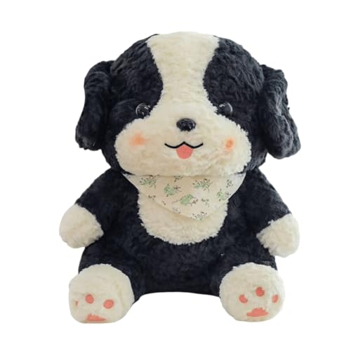 EPRHAY 23cm Baby Hund mit Latz Plüschtier Kuschelig Weiches Spielzeug Flauschiger Border Collie Stofftier Fülltier Kissen Spielzeug Geschenk (Black) von EPRHAY
