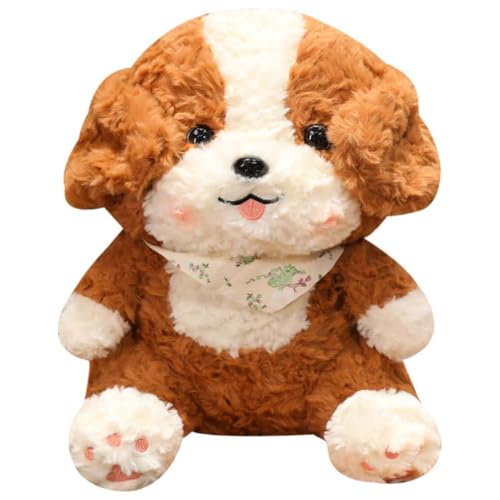 EPRHAY 23cm Baby Hund mit Latz Plüschtier Kuschelig Weiches Spielzeug Flauschiger Border Collie Stofftier Fülltier Kissen Spielzeug Geschenk (Brown) von EPRHAY