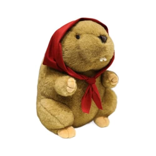 EPRHAY 25cm Tollpatschiger Murmeltier Plüschtier Kuschelig Weiches Spielzeug Roter Schal Murmeltier Stofftier Fülltier Spielzeug Kissen Geschenk von EPRHAY
