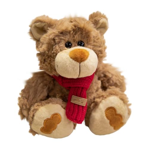 EPRHAY 28cm Niedlicher Brauner Teddybär Plüschtier Cartoon Teddybär Puppe Kuschelweiches Stofftier Mit Rotem Schal Für Kinder Geschenk und Wohnkissen von EPRHAY