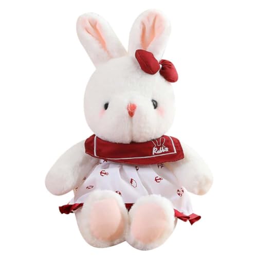 EPRHAY 30cm Ultra Weiches Niedliches Weißes Kaninchen Plüschtier Stofftier Niedlicher Flauschiger Hase Mit Roter Schleife Und Kleid Puppe Kuscheliger Umarmbarer Begleiter von EPRHAY