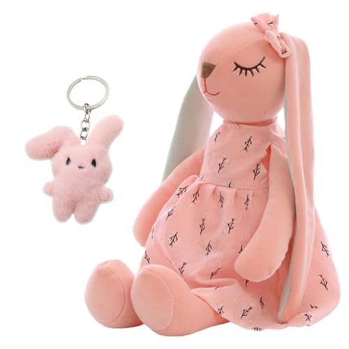 EPXOIQC Plüschhase mit Kleid Kuscheltier Geschenk für Mädchen Stofftier mit Schlüsselanhänger Rosa Hase für Kinderzimmer Deko Schlafbegleiter Ostern Geburtstag Einschulung Babyzimmer von EPXOIQC