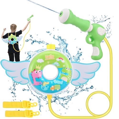 EQARD Wasserspritze Rucksack Wasserpistole Wasserkanone für Kinder Dinosaurier Wasserwerfer mit 1200 ML Wassertank mit Flügeln Wasserblaster Sommer Outdoor Spielzeug für Pool Strand Wasserschlacht von EQARD