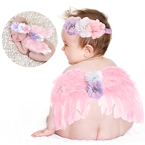 Engelflügel für Baby,Newborn Baby Bekleidung flügel Baby fotoshooting flügel mit Haarband, Neugeborene Foto Prop Kostüm - Pink von EQLEF