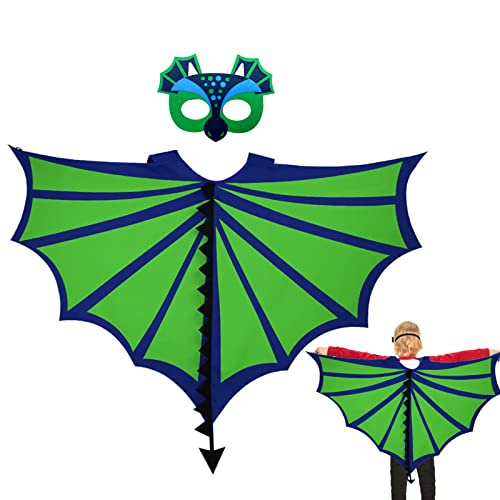 EQLEF Dinosaurier Kostüm Kinder, Dinosaurier-Flügel-Kostüm mit Dinosaurier-Maske, Drachenflügel für Kinder, Drachen-Umhang verkleiden sich für Jungen, Cosplay, Halloween und Kostüme 3-9 Jahre (Grün) von EQLEF