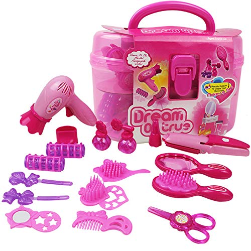 Haar-Set, Rosa, Simulation, Frisur, Kosmetik, Schönheit, Koffer, Spielzeug-Set – 17-teiliges Rollenspiel für kleine Mädchen von EQLEF