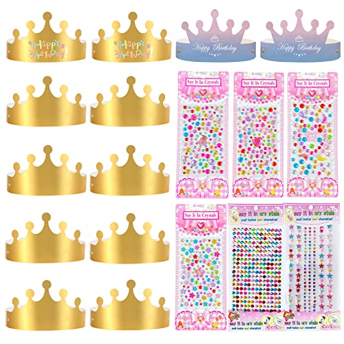 EQLEF 12 Stück Krone Papier, Goldfarbene Partyhüte, Verstellbare Pappkronen, DIY-Geburtstagshut Mit Selbstklebenden Strass-Aufklebern für Jungen, Mädchen, Party (A) EQLEF 12 Stück Krone Papier, Goldfarbene Partyhüte, Verstellbare Pappkronen, DIY-Geburtstagshut Mit Selbstklebenden Strass-Aufklebern für Jungen, Mädchen, Party (A) von EQLEF