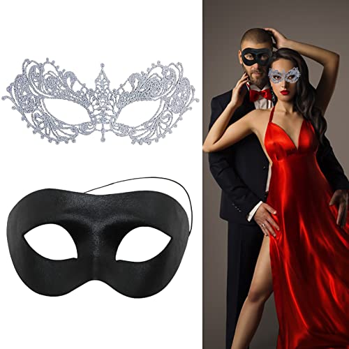 EQLEF Maskerade Maske Paar, Schwarze Maske für Männer Venezianische Party Spitzenmaske für Frauen Ball Halloween Kostüm Karneval Cosplay von EQLEF