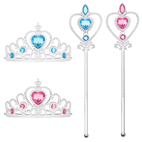 EQLEF Prinzessin Krone Kinder und Zauberstab 2 Sets Rosa und Blau, fee kostüm und zauberstab für Mädchen aus Kunststoff krönchen kinder Kostüm für Karneval, Kindergeburtstag und Halloween von EQLEF