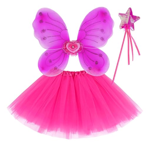 EQLEF Schmetterling kostüm, Hot Pink Tutu Flügel Wand Set Fee Flügel Kostüm Kinder Prinzessin Schmetterling Flügel Schmetterling Kleid von EQLEF