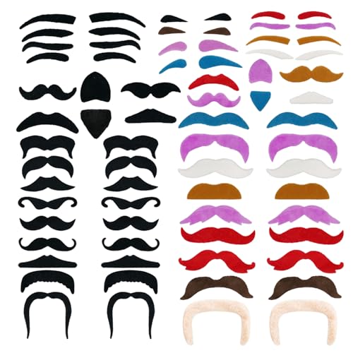 60 Stück Schnurrbart selbstklebend, gefälschte Schnurrbart Augenbrauen Kostüm Neuheit Schnurrbärte für Party Maskerade Leistung Multicolor Multi Stile von EQLEF