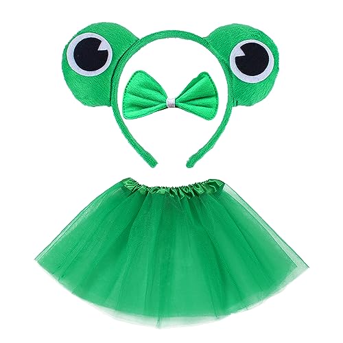 EQLEF Tierkostüm kinder, 3-Pcs Kinder Frosch Cosplay Stirnband Grün Tutu Rock und Fliege für Mädchen Kostüm Party Halloween und Cosplay (3-7 Jahre alt) von EQLEF