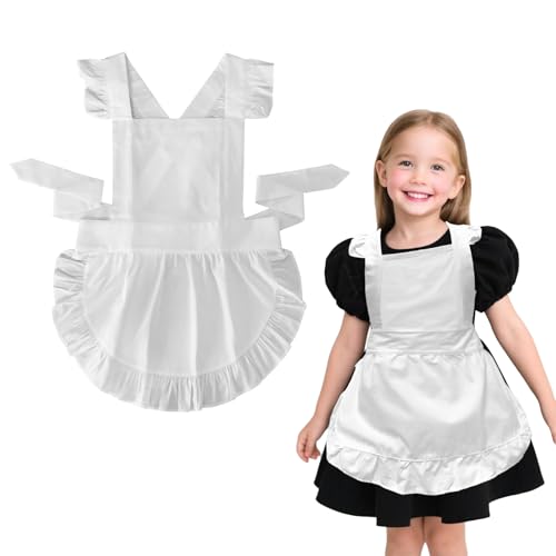 EQLEF Weiße Schürze Kinder, Maid Kostüm für Mädchen Retro Weiße Frilly Schürze für Kind Dress Up Kostüme Weltbuchtag Halloween Küche Party Fancy Kleid von EQLEF