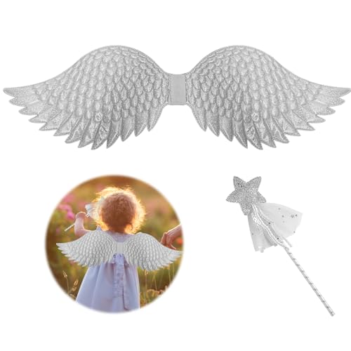 Engelsflügel Kinder, Engel Fee Flügel mit Stern Fee Wand Engel Kostüm Kinder Fee Flügel Kleid Engel Outfit für Halloween Weihnachtsfeier Cosplay (3-6 Jahre alt) von EQLEF