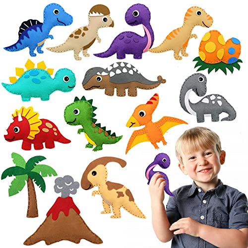 EQLEF Nähset für Kinder, Dinosaurier-Nähset aus Filz, Bastelset für Kinder für Anfänger, für Jungen und Mädchen (14 Stück) von EQLEF
