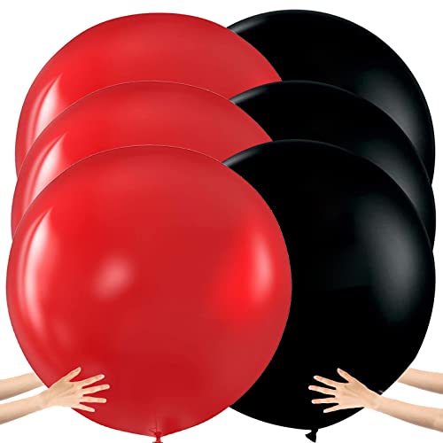 Riesen Ballons 90cm, 6 Stück Riesige Rote Luftballons Dicke Schwarze Luftballons Riesige Latex-Luftballons Dicke Starke Luftballons Für Geburtstag Hochzeit Weihnachtsfeier (Schwarz Rot) von EQLEF