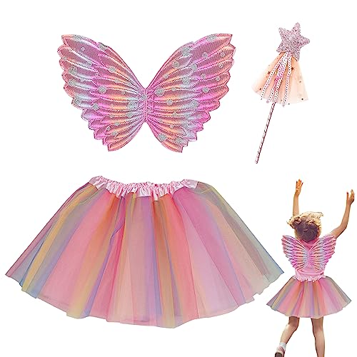 EQLEF Fee Kostüm Mädchen, Prinzessin, Fee Schmetterlingsflügel für Mädchen Tutu Flügel festgelegt (Rosa(2)) von EQLEF