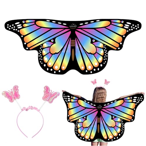 EQLEF Schmetterlingsflügel Kinder, Feenflügel Kinder mit Stirnband Schmetterling Kostüm Kinder Kostüm Schmetterling Umhang für Mädchen Fancy Kleid Party Play Favor 3-8 Jahre alt (Regenbogenfarbe) EQLEF Schmetterlingsflügel Kinder, Feenflügel Kinder mit Stirnband Schmetterling Kostüm Kinder Kostüm Schmetterling Umhang für Mädchen Fancy Kleid Party Play Favor 3-8 Jahre alt (Regenbogenfarbe) von EQLEF