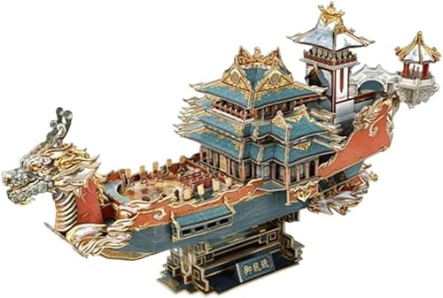 3D-Puzzle perfekte 3D-Puzzles Kreative 3D-Puzzles for Erwachsene, chinesische Winddrachenboot-Puzzles, 3D-Puzzles großes Schiffsmodell mit Lichterketten, Schreibtischdekoration von EQQHJL
