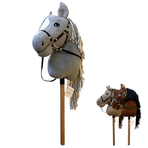 Equiathletic Hobby Horse – Steckenpferd Kinder mit Halfter | großes Pferde Spielzeug für Mädchen & Jungen | Robustes Steckenpferd in Größe A3 | fördert Fantasie, Bewegung & Spielspaß (Grau) von EQUIATHLETIC NBH