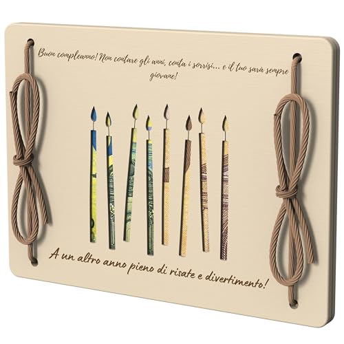 Holzkarte mit Motiv | Lustiges und originelles Geldgeschenk | Banknotenetui oder Geldbörse aus Holz für Geburtstage und Reisen (Candela di Gioia) von EQUIK PRODUCTS