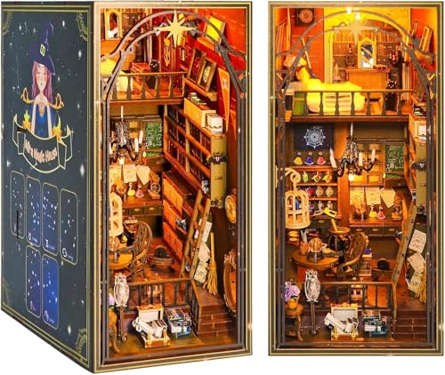 Book Nook Modellbausatz Bücherregal Book Nook Kit DIY für Erwachsene Spielzeug Puppenhaus Miniatur aus Holz (Magic) von EQUIS GOVICENS