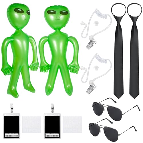 ERDOGLY 10-teiliges Agenten-Kostüm-Set, Geheimdienst-Kostüm-Zubehör, inklusive Spionage-Ohrhörer, Sonnenbrille, schwarzer Reißverschluss, ID-Karte, aufblasbarer Alien für Männer, Frauen, Jungen ERDOGLY 10-teiliges Agenten-Kostüm-Set, Geheimdienst-Kostüm-Zubehör, inklusive Spionage-Ohrhörer, Sonnenbrille, schwarzer Reißverschluss, ID-Karte, aufblasbarer Alien für Männer, Frauen, Jungen von ERDOGLY