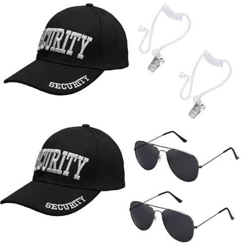 ERDOGLY Cosplay-Spielzeug, Geheimdienst-Kostüm, Zubehör, inklusive Sicherheitshut, schwarzer Sonnenbrille und Hörmuschel für Teenager, Erwachsene, Halloween-Party, Cosplay-Spiel, 6 Stück von ERDOGLY