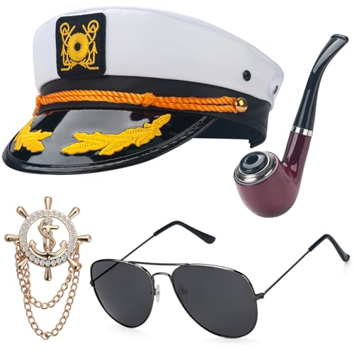 ERDOGLY Kapitänsmütze für Männer Frauen, Matrosenhut Kostümzubehör mit Kapitänsrequisite & Flieger-Sonnenbrille, Marine Yacht Boot Mütze Schiff Rock Party Verkleidung Geschenke ERDOGLY Kapitänsmütze für Männer Frauen, Matrosenhut Kostümzubehör mit Kapitänsrequisite & Flieger-Sonnenbrille, Marine Yacht Boot Mütze Schiff Rock Party Verkleidung Geschenke von ERDOGLY