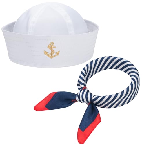 ERDOGLY Matrosenmütze und Schal Set für Damen und Herren, Matrosen-Kostüm-Zubehör, marineblaues Outfit mit weißer Matrosenmütze, Kapitänsmütze, Schal für Yacht, Rock, Party, Kleidung, Weiß ERDOGLY Matrosenmütze und Schal Set für Damen und Herren, Matrosen-Kostüm-Zubehör, marineblaues Outfit mit weißer Matrosenmütze, Kapitänsmütze, Schal für Yacht, Rock, Party, Kleidung, Weiß von ERDOGLY