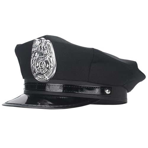 ERDOGLY Polizei Hut Erwachsene Polizei Kostüm Hut Cop Cap für Männer Frauen Offizier Kapitän Zubehör für Halloween Cosplay, Schwarz, Einheitsgröße ERDOGLY Polizei Hut Erwachsene Polizei Kostüm Hut Cop Cap für Männer Frauen Offizier Kapitän Zubehör für Halloween Cosplay, Schwarz, Einheitsgröße von ERDOGLY