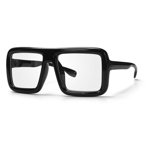 ERDOGLY Schwarze übergroße dicke Brille, Nerd-Kostüm-Brille, alter Mann, Cosplay-Requisiten, glänzender quadratischer Rahmen, klare Linsenbrille für Männer, Frauen, Erwachsene, Schwarz, Oversized ERDOGLY Schwarze übergroße dicke Brille, Nerd-Kostüm-Brille, alter Mann, Cosplay-Requisiten, glänzender quadratischer Rahmen, klare Linsenbrille für Männer, Frauen, Erwachsene, Schwarz, Oversized von ERDOGLY