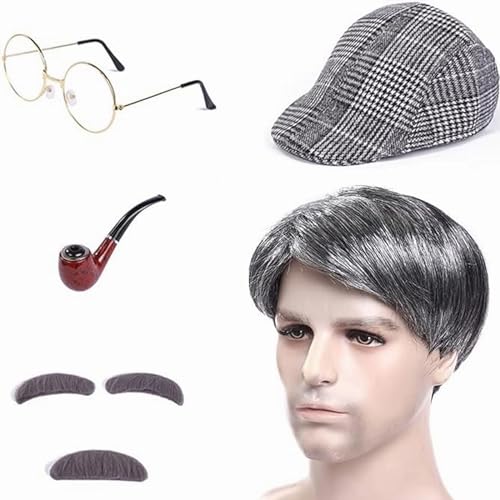 1920er Herren Zubehör, 20er Jahre Herren Accessoires mit Hut Augenbrauen Schnurrbart Brille Spielzeugzigarre, Perücke, 1920er Herren Outfit für Great Gatsby Party Halloween Karneval Fasching Mottoshow 1920er Herren Zubehör, 20er Jahre Herren Accessoires mit Hut Augenbrauen Schnurrbart Brille Spielzeugzigarre, Perücke, 1920er Herren Outfit für Great Gatsby Party Halloween Karneval Fasching Mottoshow von ERFGT