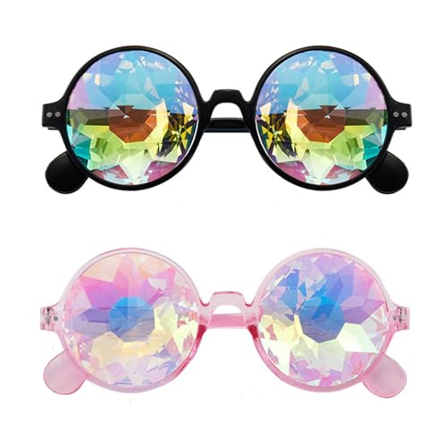 ERFGT 2 Stück Kaleidoskop Sonnenbrille, Rave Brille Prisma, Brille Mit Steampunk Kaleidoskop, Regenbogen Festivals Rave Brille, für LED-Lichtshows, Musikfestivals, Osterpartys, Rave-Partys von ERFGT