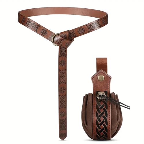 ERFGT 2PCS Mittelalter Kleidung Zubehör, Mittelalter Gürtel und Mittelalterliche Kunstledertasche mit Kordelzug, Halloween Nekromanten Anzug, für Zauberer, Hexe Kostüm Zubehör, Halloween Cosplay ERFGT 2PCS Mittelalter Kleidung Zubehör, Mittelalter Gürtel und Mittelalterliche Kunstledertasche mit Kordelzug, Halloween Nekromanten Anzug, für Zauberer, Hexe Kostüm Zubehör, Halloween Cosplay von ERFGT