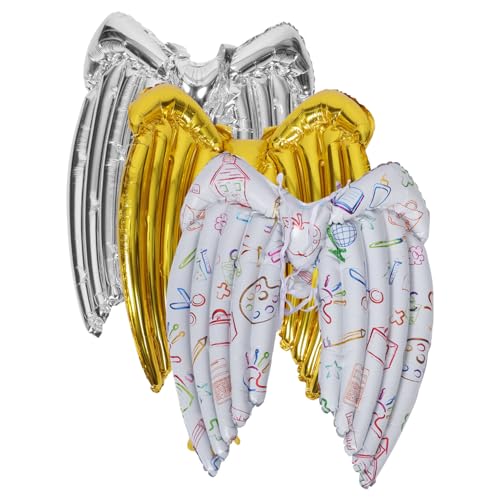3 Stück Engel Flügel Folienballons Aluminium Ballons für Kindergeburtstag und Partys Kreative Dekoration und Leichte und Einzigartige Designs für Fotos und Bühnenbilder von ERINGOGO
