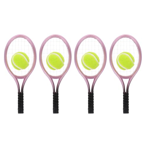 4 Sätze Mini-Sportartikel Sportgeräte Mini-Tennis-Set Modell Tennisschläger und Ball winzige Spielsachen Puppenhaus-Landschaftsdekoration Plastik ERINGOGO von ERINGOGO