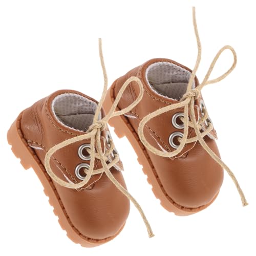 ERINGOGO 1 Paar Mini Puppen Lederschuhe Babypuppe Simulierte Puppe Puppenhauspuppen Miniatur Puppenschuhe Outfits Puppenzubehör Klein My Mini Doll Toys Hellbraun Kunstleder von ERINGOGO
