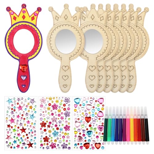 ERINGOGO Runde Bastelspiegel für Jungen und Mädchen Prinzessinnen-Spiegel für Jungen und Mädchen Party- Handspiegel-Set Aus Holz Großpackung von ERINGOGO