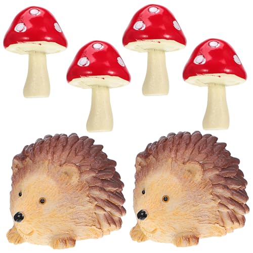 ERINGOGO 1 Satz Igel-pilz-Set Fliegenpilze Außendekoration Anlage Pilze Zum Basteln Durchmessergriff Mini-gartendekoration Miniatur-igelfiguren Winzige Igel Minigarten Wild Pilzdekor Harz von ERINGOGO