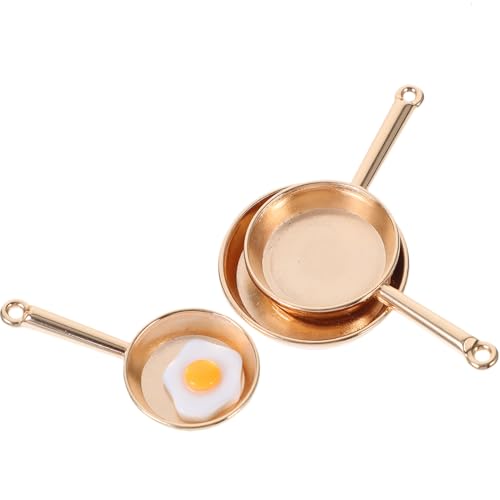 ERINGOGO 1 Satz Küchenutensilien Essen Zinn Puppe Brot Bratpfanne Zubehör spaß bastelzeug handystativ The Craft handwerkskunst Miniaturtöpfe Mini-Pfannen Miniatur-Szenenmodell Eisen Golden von ERINGOGO
