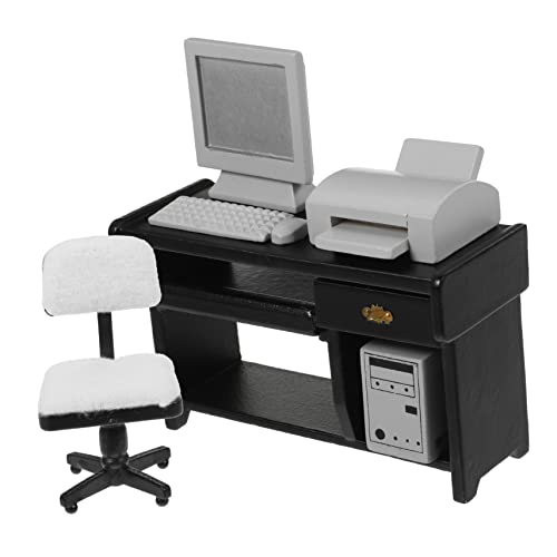 ERINGOGO 1 Satz Mini-Möbelmodell geschirrset puppenhausmöbel Set Miniatur-Puppenhaus-Büroschreibtisch Geburtstag Mini-Schreibtischspielzeug Spielzeugcomputer Holz Black von ERINGOGO